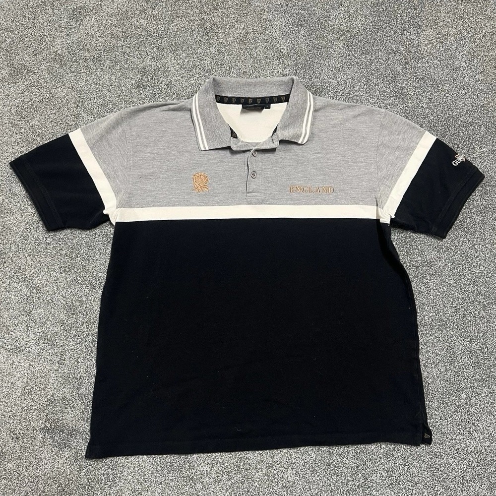 Guinness England Rugby Polo Shirt Mens Large Gray Black Short Sleeve Embroidered